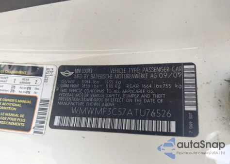 2010 Mini Cooper from USA, damaged, VIN WMWMF3C57ATU76526